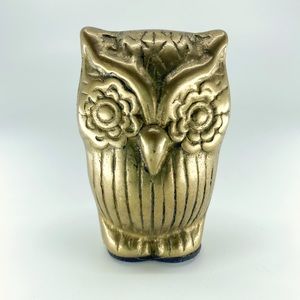 Vintage Brass Owl Figurine Paperweight • Mid Century Taiwan R.O.C. MCM Decor